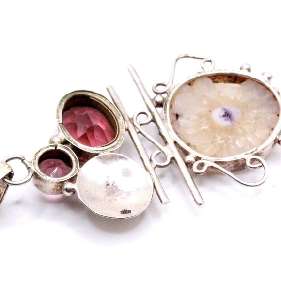 Sterling Silver 925 Purple Glass Sliced Quartz Modernist Pendant - Picture 10 of 10